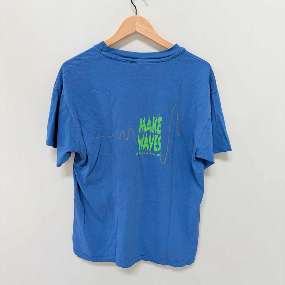 Hanes Radix Technologies Make‎ Waves Vintage Single Stitch Shirt L Blue Mens 90s